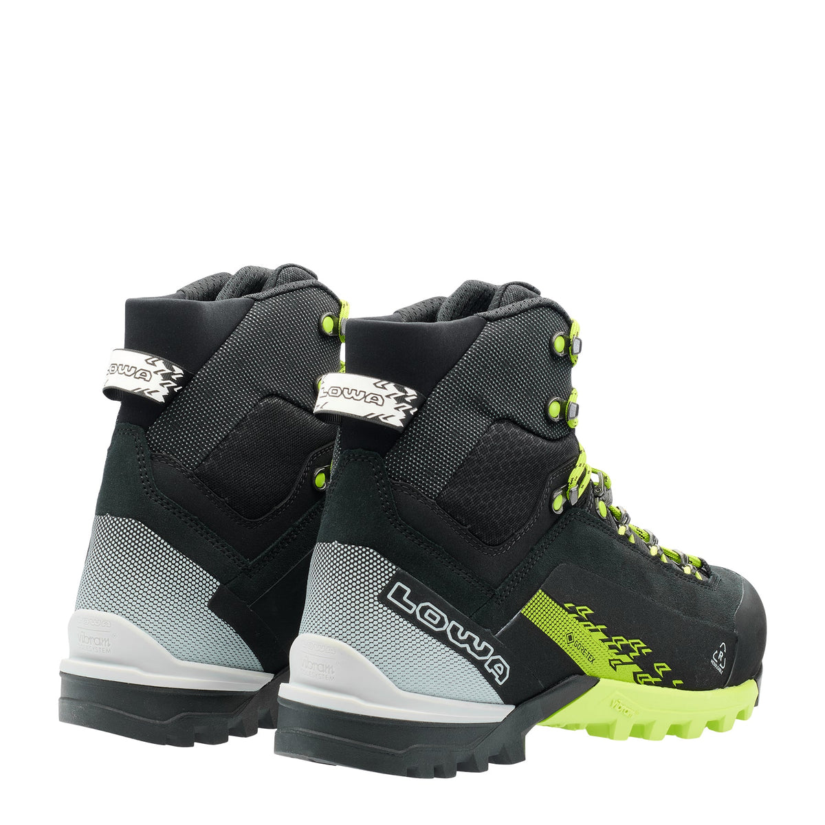 Men's LOWA CERVINO GTX MID mountaineering boot in BLACK/LIME with GORE-TEX waterproof protection for mountaineering. SKU 2110309903