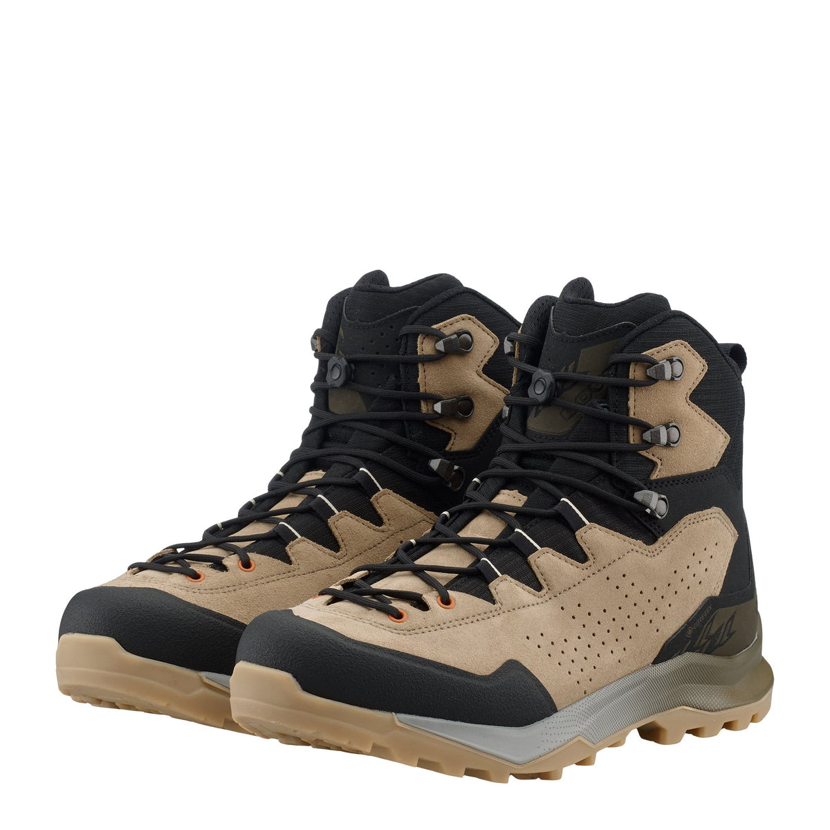 Men's LOWA® EXPLORER GTX MID backpacking boot in DESERT/BLACK with GORE-TEX waterproof protection for backpacking. SKU 2111804998