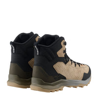 Men's LOWA® EXPLORER GTX MID backpacking boot in DESERT/BLACK with GORE-TEX waterproof protection for backpacking. SKU 2111804998
