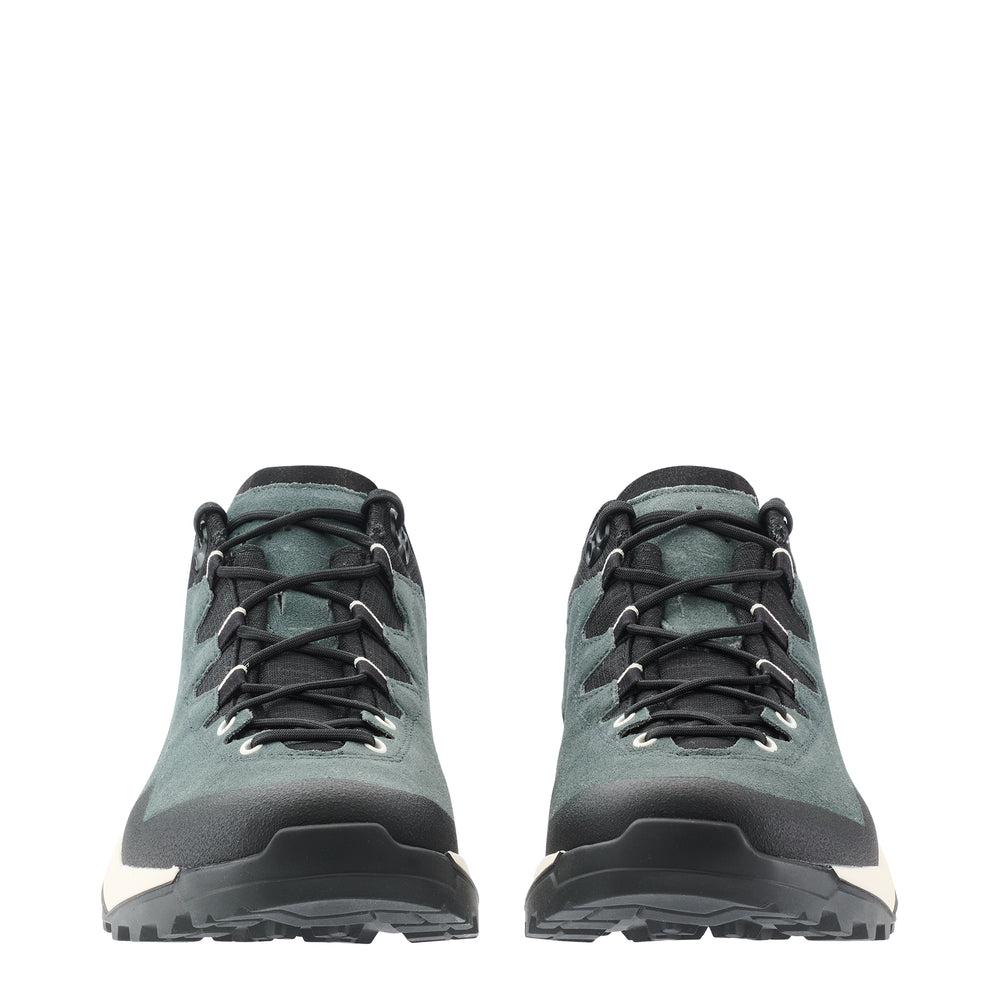 LOWA EXPLORER GTX LO men's backpacking shoe in slate blue/black, front profile