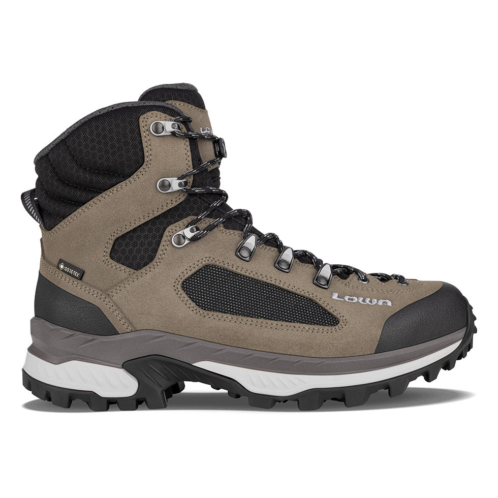 Men's LOWA CORVARA GTX MID backpacking boot in DUNE/GREY with GORE-TEX waterproof protection for backpacking. SKU 2117314833