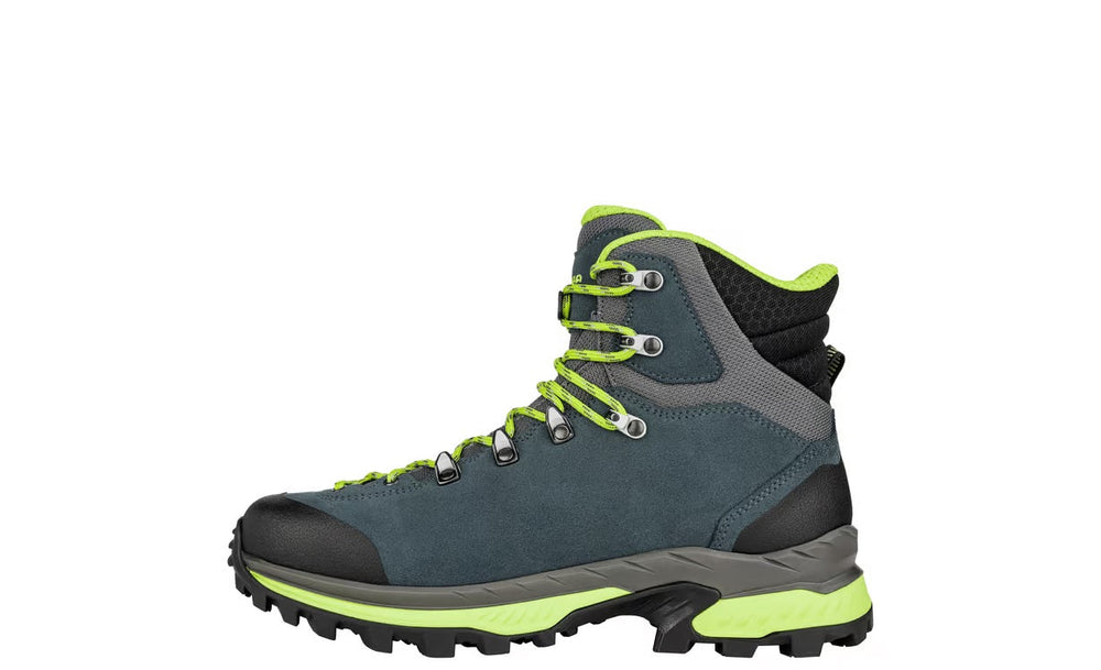 Men's LOWA RANDIR GTX MID backpacking boot in BLUE/LIME with GORE-TEX waterproof protection for backpacking. SKU 2117706003
