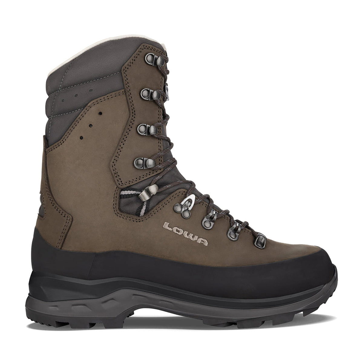 Men's LOWA TIBET EVO LL HI backpacking boot in SEPIA/SLATE for backpacking. SKU 2118504596, 2118524596