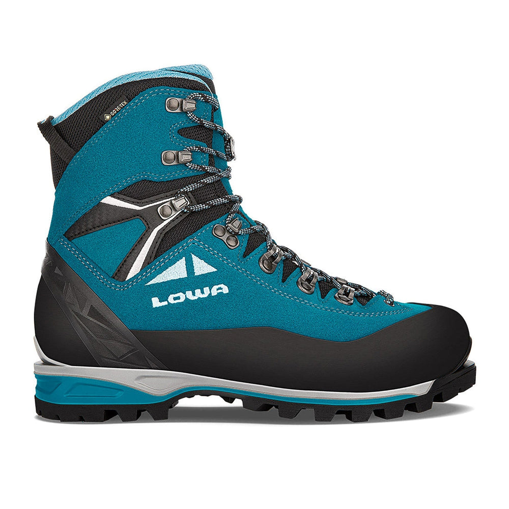 Women's LOWA ALPINE EXPERT II GTX WS mountaineering boot in TURQUOISE/ICE BLUE with GORE-TEX waterproof protection for mountaineering. SKU 2210226976