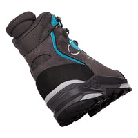Women's LOWA MAURIA EVO GTX WS backpacking boot in ANTHRACITE/TURQUOISE with GORE-TEX waterproof protection for backpacking. SKU 2217219768, 2217229768, 2217239768
