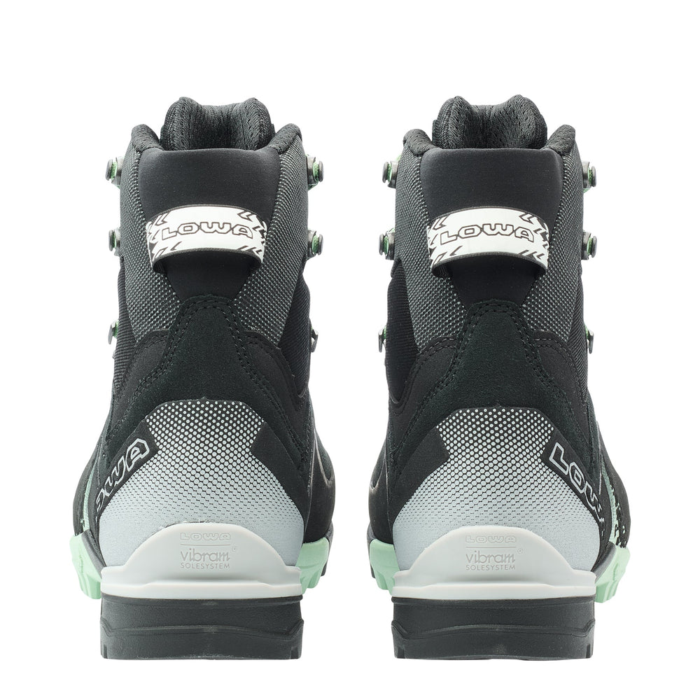 Women's LOWA CERVINO GTX MID WS mountaineering boot in BLACK/SMOKE GREEN with GORE-TEX waterproof protection for mountaineering. SKU 2210309959