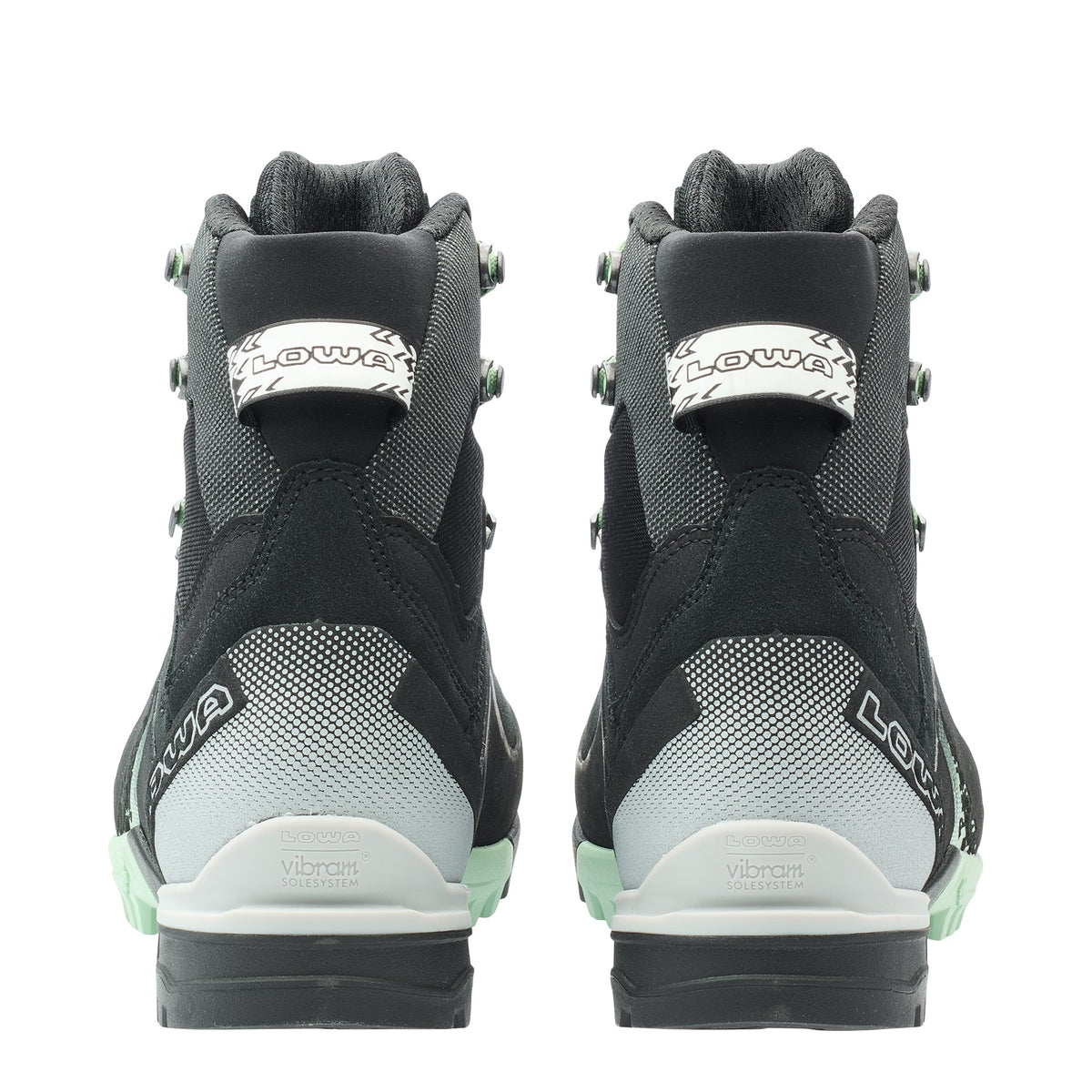 Women's LOWA CERVINO GTX MID WS mountaineering boot in BLACK/SMOKE GREEN with GORE-TEX waterproof protection for mountaineering. SKU 2210309959