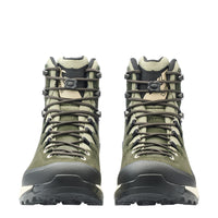 LOWA EXPLORER GTX MID WS women's backpacking boot in dark green/panna, front profile