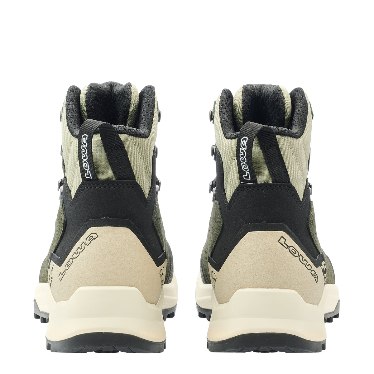LOWA EXPLORER GTX MID WS women's backpacking boot in dark green/panna, heel profile