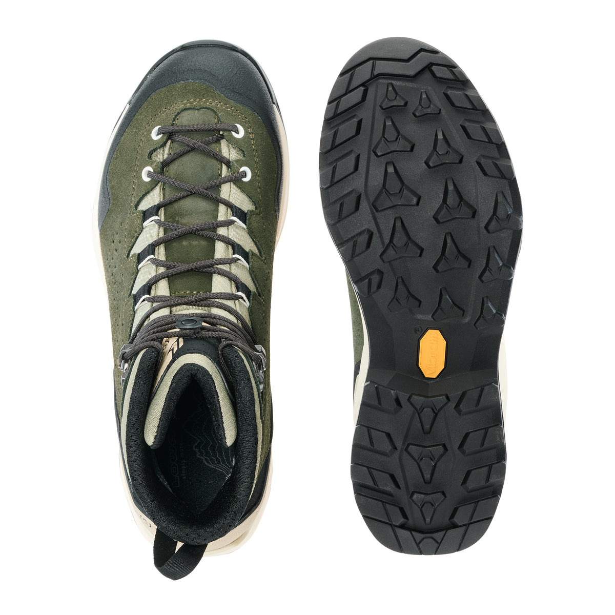 LOWA EXPLORER GTX MID WS women's backpacking boot in dark green/panna, top-outsole profile