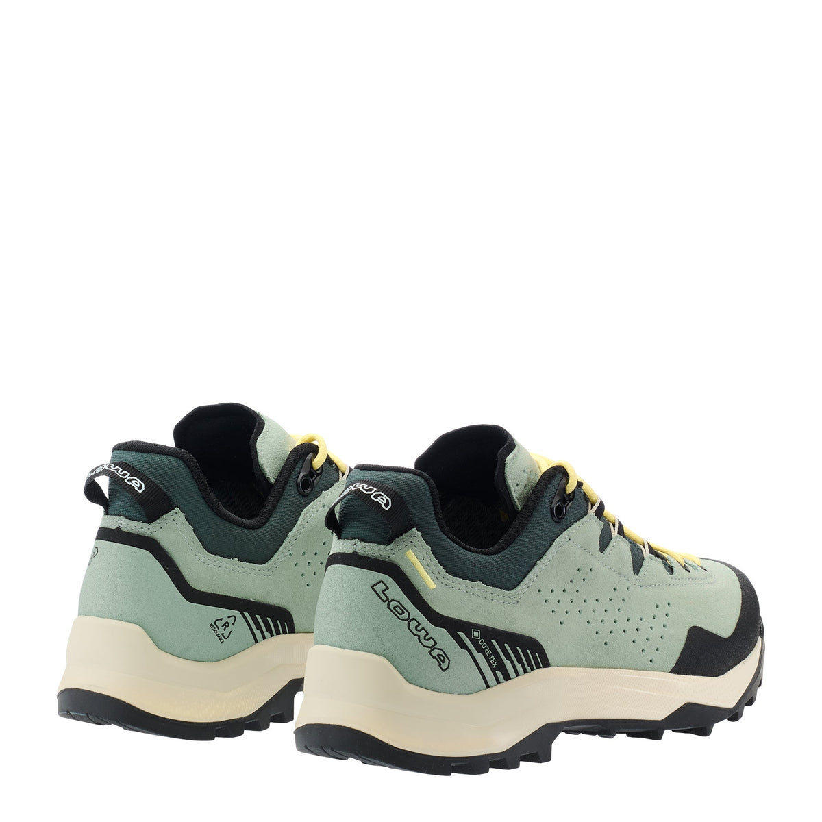 Women's LOWA® EXPLORER GTX LO WS backpacking boot in DARK PETROL/MILKY GREEN with GORE-TEX waterproof protection for backpacking. SKU 2211907550
