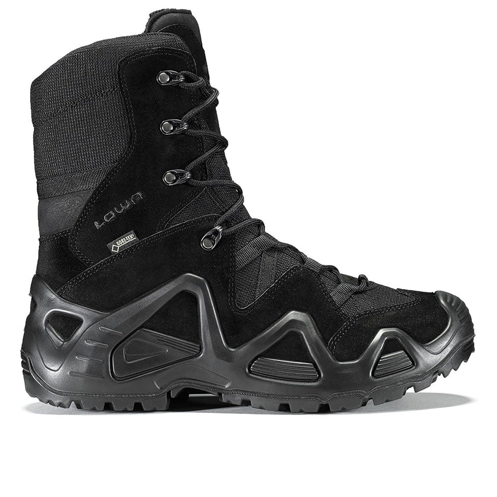 Men's LOWA ZEPHYR GTX HI TF tactical boot in BLACK (NEW GTX) and BLACK with GORE-TEX waterproof protection for tactical and duty use. SKU 3105320999, 3115320999