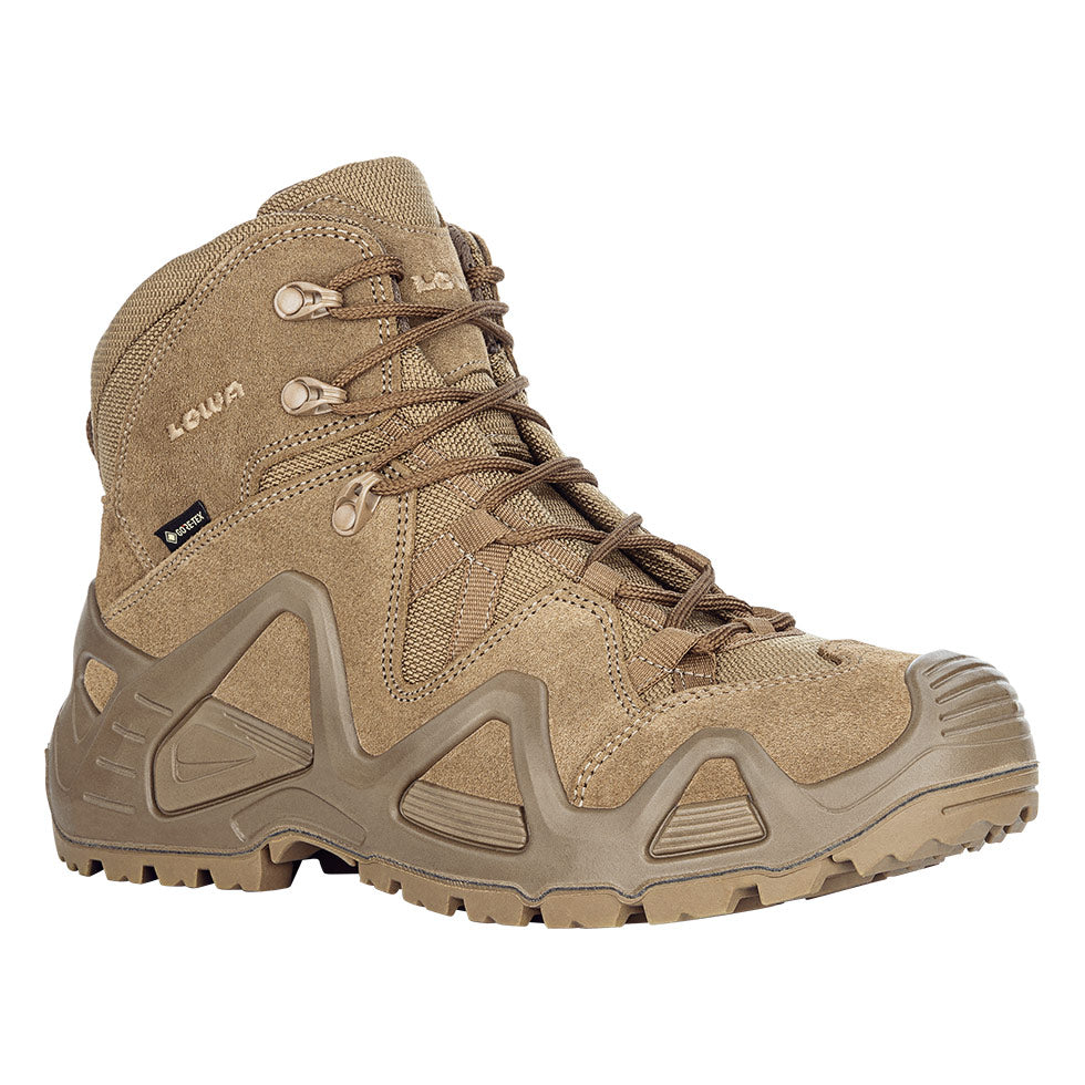 Men's LOWA ZEPHYR GTX MID TF tactical boot in COYOTE OP with GORE-TEX waterproof protection for tactical and duty use and mountain use. SKU 3105370731