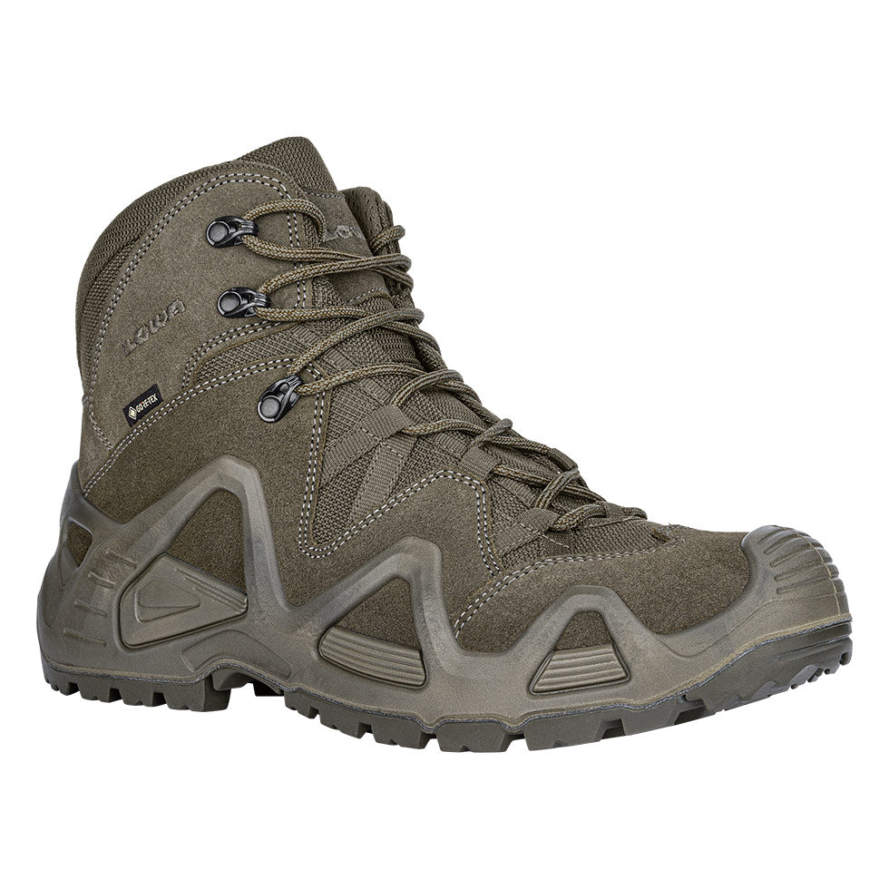 Men's LOWA ZEPHYR GTX MID TF tactical boot in RANGER GREEN and RANGER GREEN (NEW GTX) with GORE-TEX waterproof protection for tactical and duty use and mountain use. SKU 3105370750, 3115370750