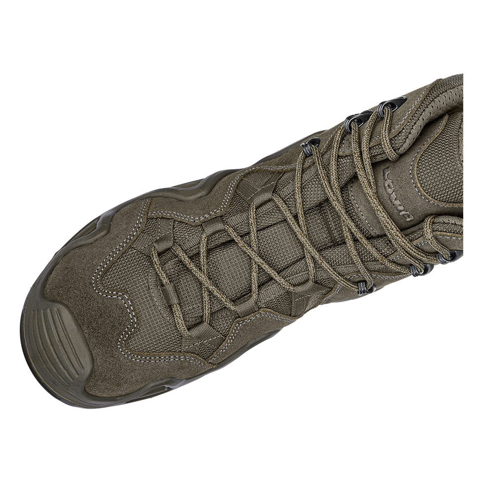 Men's LOWA ZEPHYR GTX MID TF tactical boot in RANGER GREEN and RANGER GREEN (NEW GTX) with GORE-TEX waterproof protection for tactical and duty use and mountain use. SKU 3105370750, 3115370750