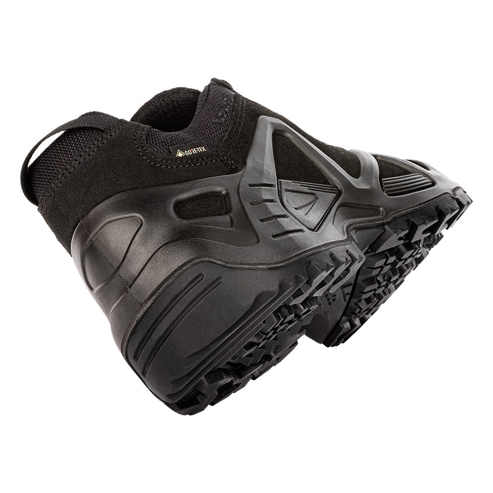 Men's LOWA ZEPHYR GTX LO TF tactical shoe in BLACK with GORE-TEX waterproof protection for tactical and duty use. SKU 3105890999