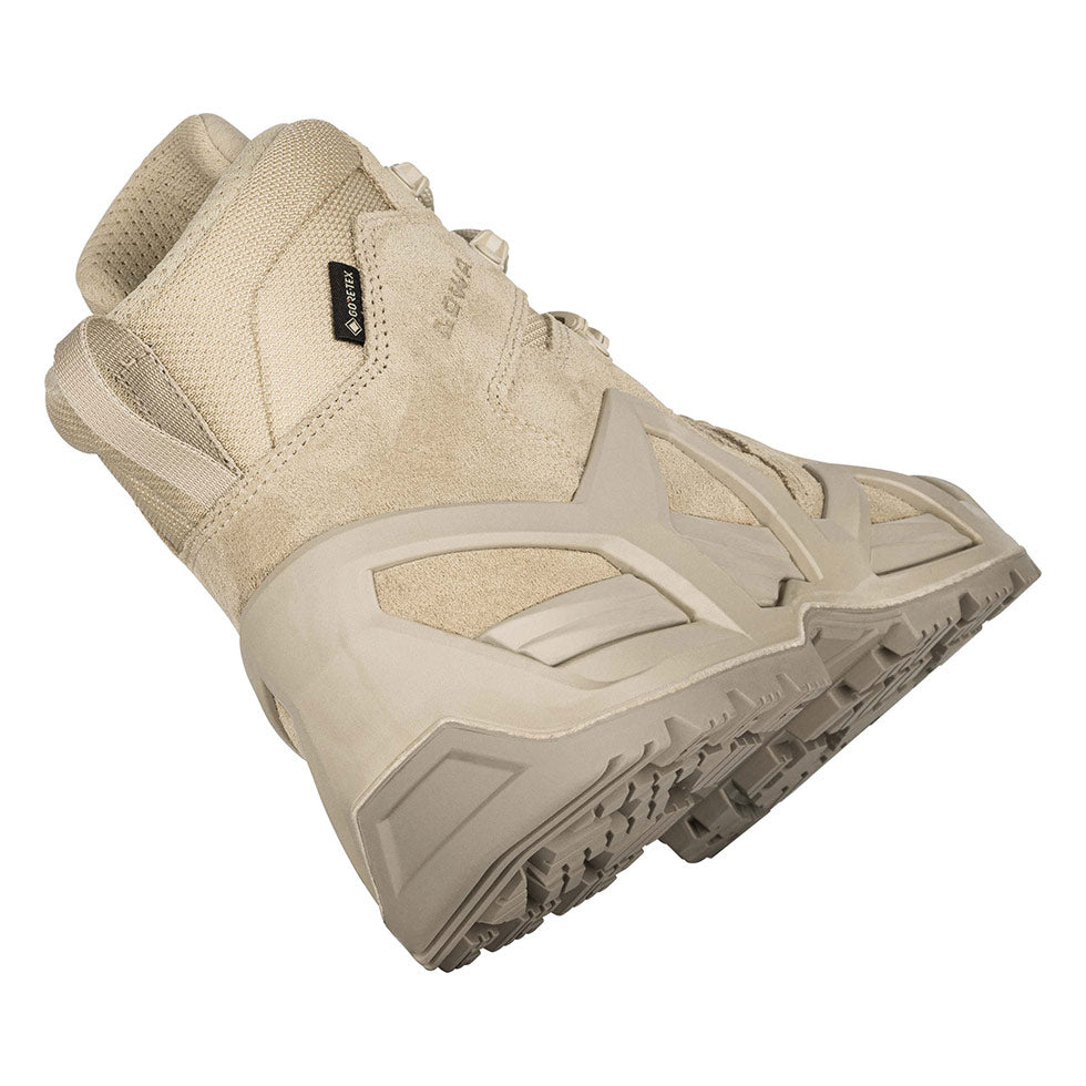Men's LOWA ZEPHYR MK2 GTX MID tactical boot in DESERT with GORE-TEX waterproof protection for tactical and duty use. SKU 3108540410