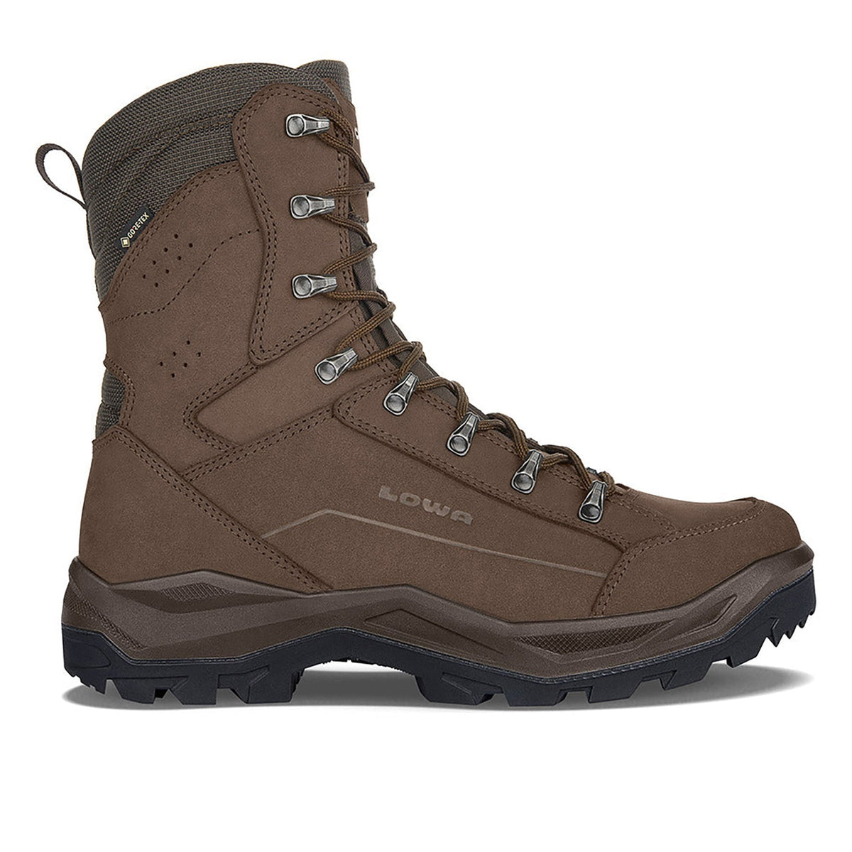 Men's LOWA RENEGADE II N GTX HI TF tactical boot in DARK BROWN with GORE-TEX waterproof protection for tactical and duty use and mountain use. SKU 3109110493