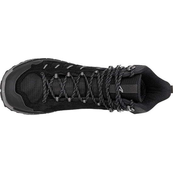 Black hiking boot on a white background