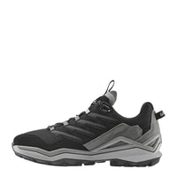 Men's LOWA MADDOX PRO GTX LO hiking shoe in BLACK/GREY with GORE-TEX waterproof protection for hiking. SKU 3113319930, 3116309930