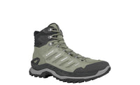Mid height sage green hiking boot on white background