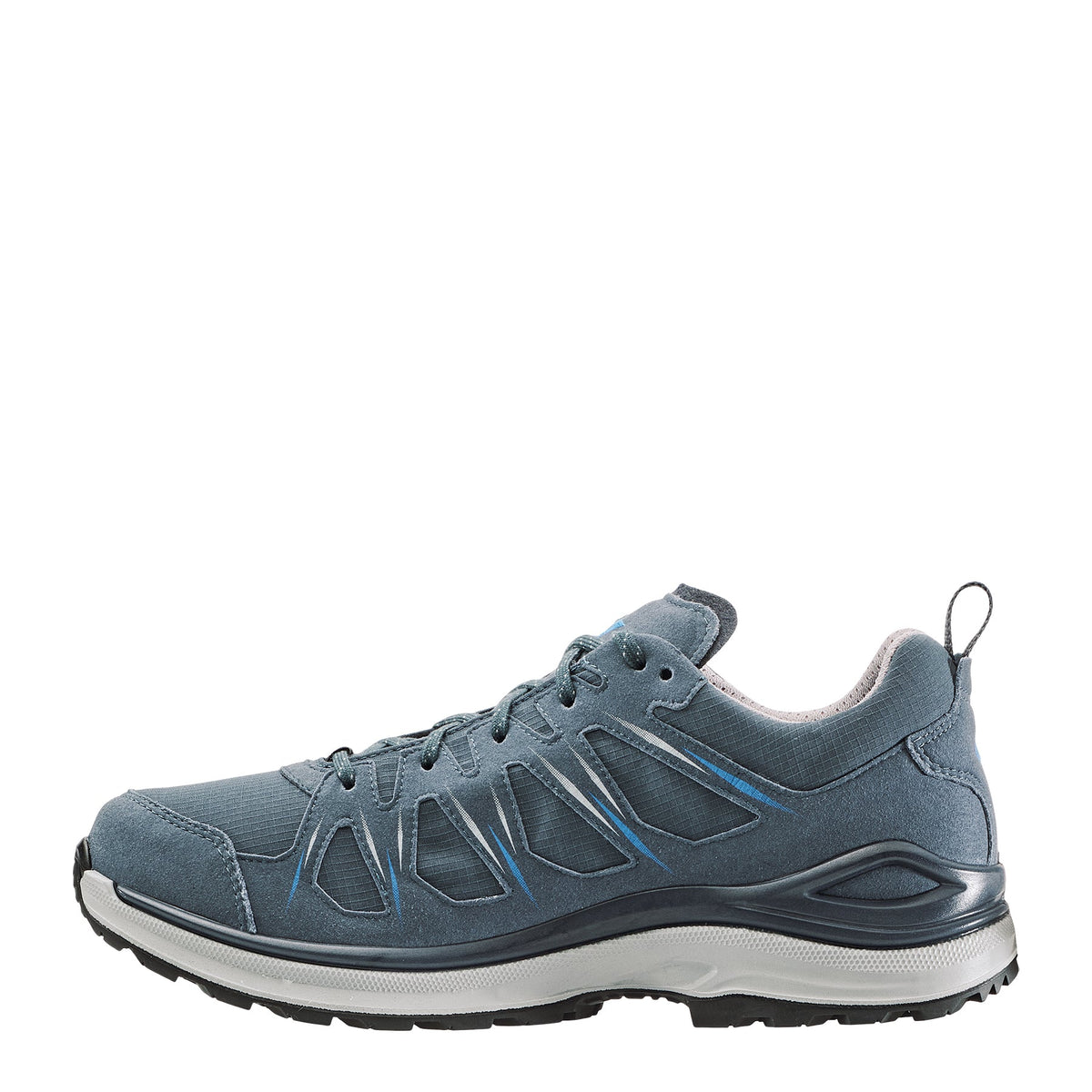 Men's LOWA INNOX EVO II GTX hiking boot in STEEL BLUE OCEAN with GORE-TEX waterproof protection for hiking. SKU 3114167942