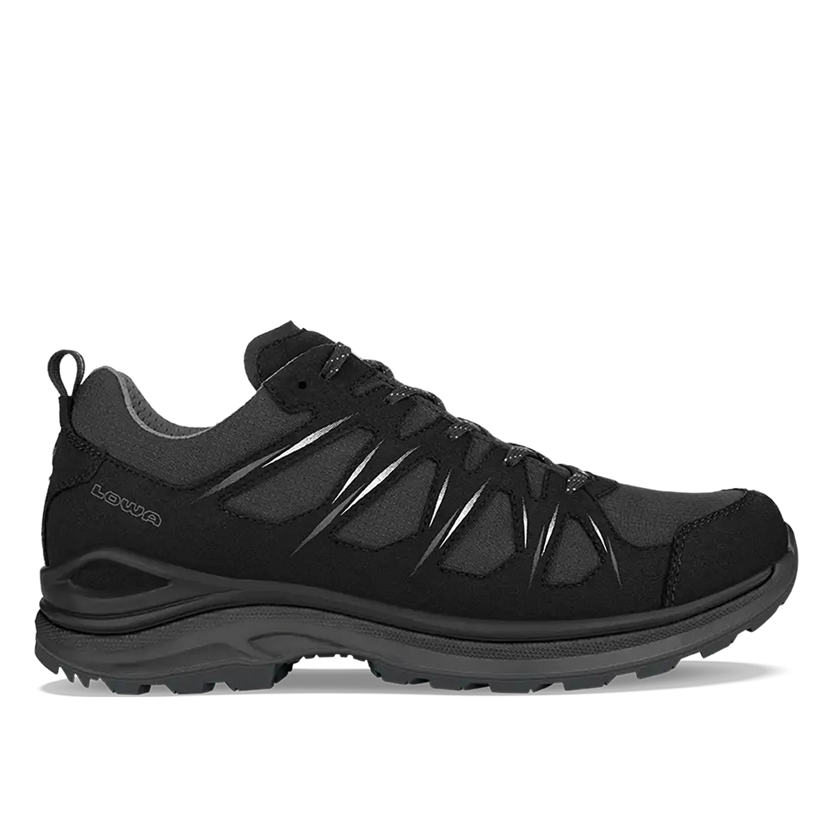 Men's LOWA INNOX EVO II GTX hiking boot in BLACK/GREY with GORE-TEX waterproof protection for hiking. SKU 3114169930
