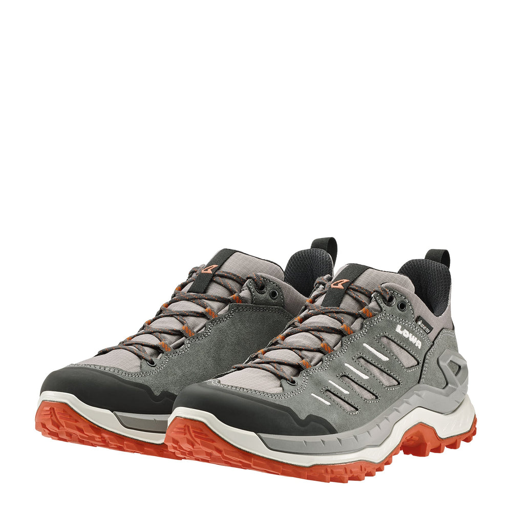 Men's LOWA INNOVO GTX LO hiking shoe in GREY/FLAME with GORE-TEX waterproof protection for hiking. SKU 3115509055