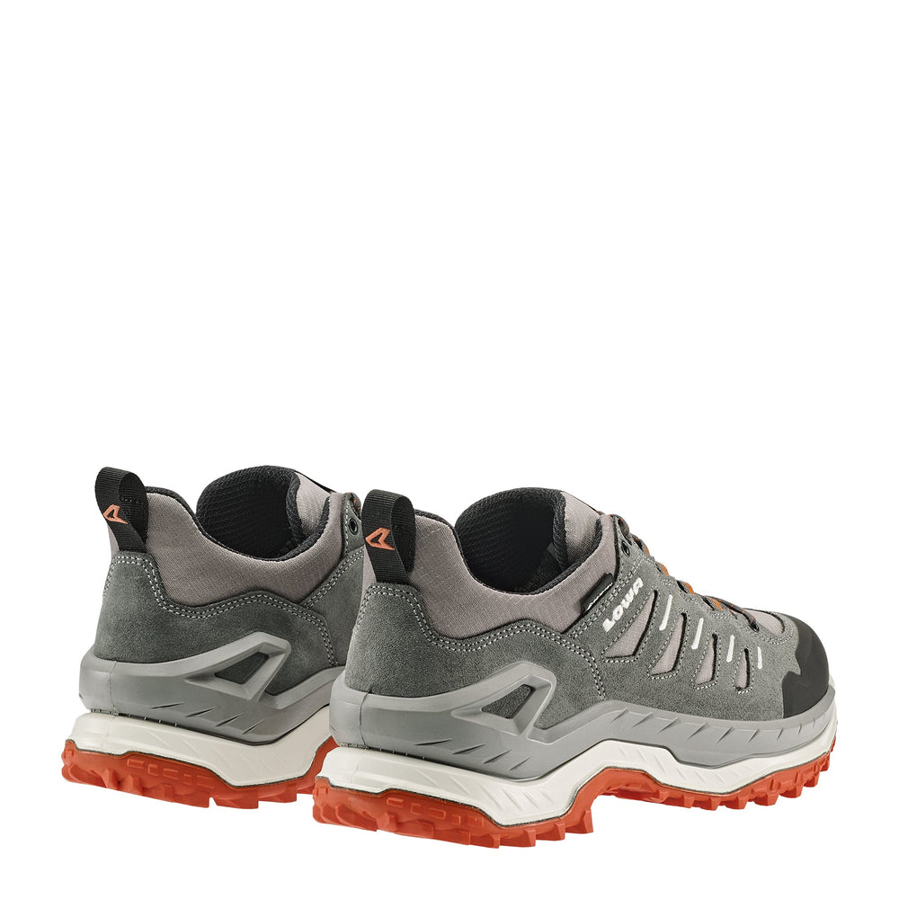 Men's LOWA INNOVO GTX LO hiking shoe in GREY/FLAME with GORE-TEX waterproof protection for hiking. SKU 3115509055