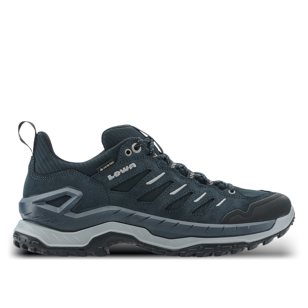 Men's LOWA INNOVO GTX LO hiking shoe in DARK PETROL/MOOR with GORE-TEX waterproof protection for hiking. SKU 3115507579