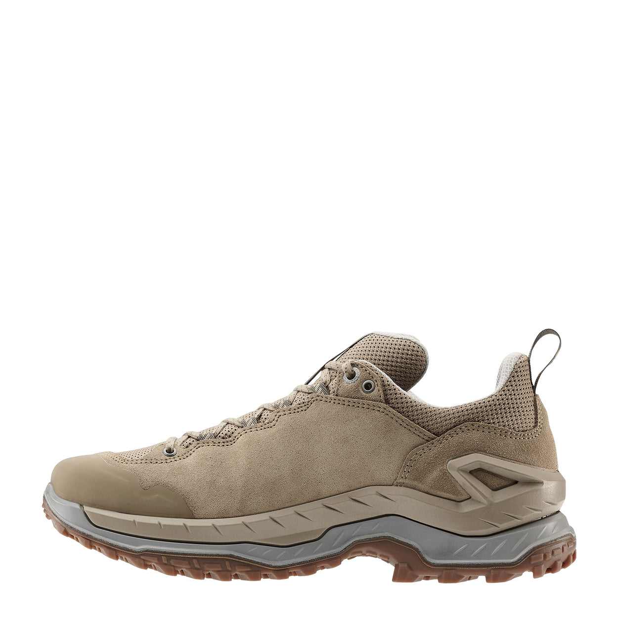 Beige hiking shoe on a white background