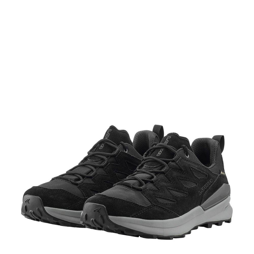 Men's LOWA TETONIX GTX LO hiking shoe in BLACK/GREY with GORE-TEX waterproof protection for hiking. SKU 3115909930