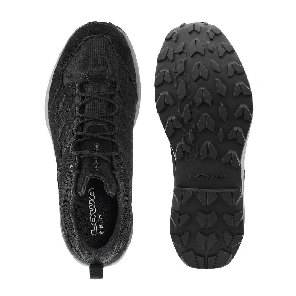 LOWA TETONIX GTX LO men's hiking shoe in black/grey, top-outsole profile