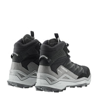 Men's LOWA MADDOX PRO GTX MID hiking boot in BLACK/GREY with GORE-TEX waterproof protection for hiking. SKU 3116209930, 3116219930
