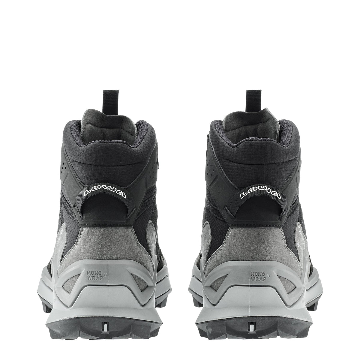 Men's LOWA MADDOX PRO GTX MID hiking boot in BLACK/GREY with GORE-TEX waterproof protection for hiking. SKU 3116209930, 3116219930