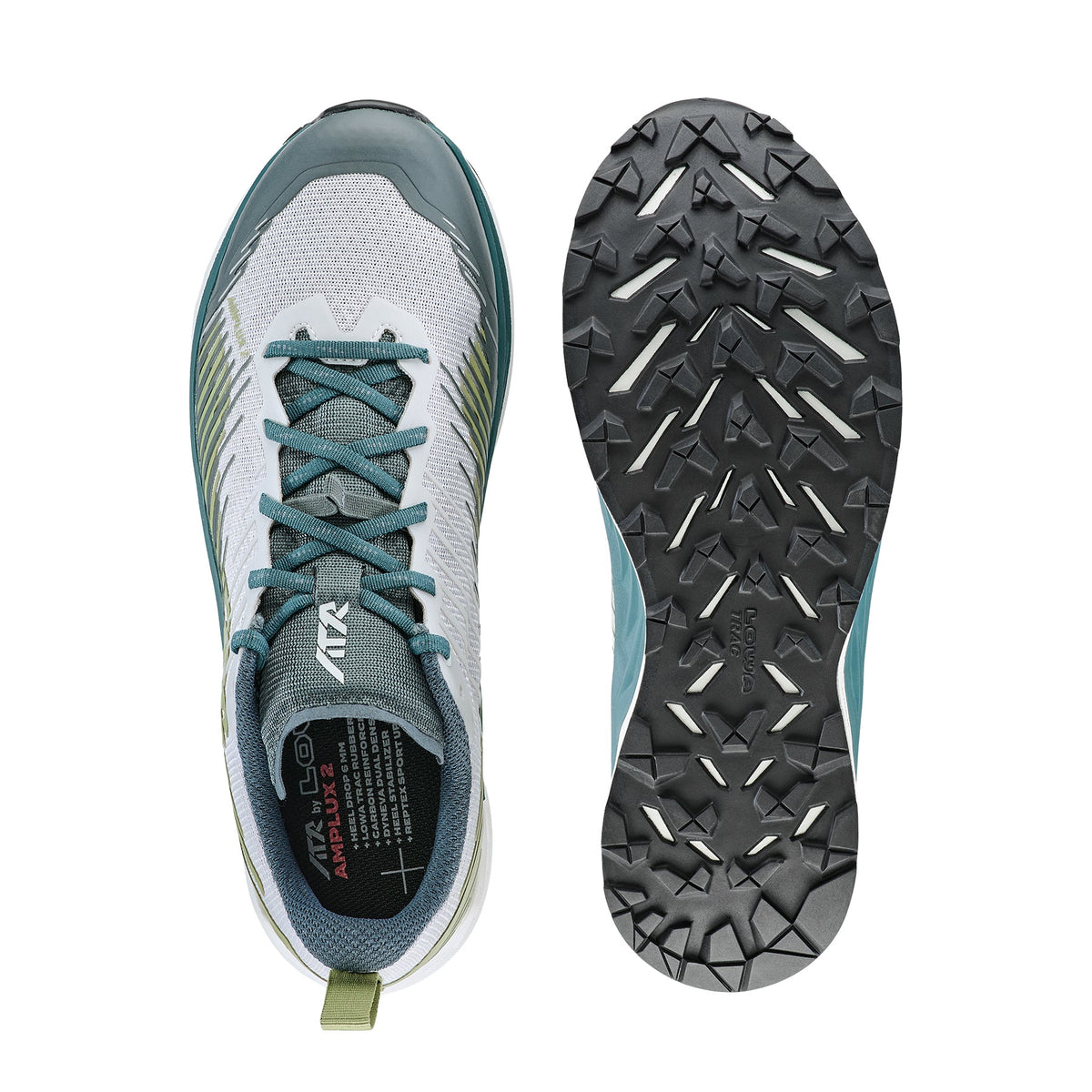 Men's LOWA AMPLUX 2 trail running shoe in GREY/FERN for trail running. SKU 3116809059