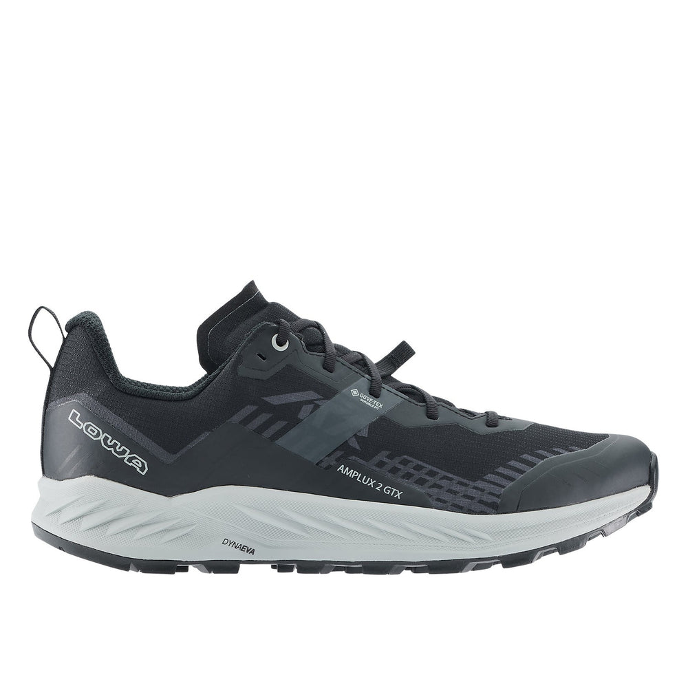 LOWA AMPLUX 2 GTX men's trail running shoe in grey/black, side profile