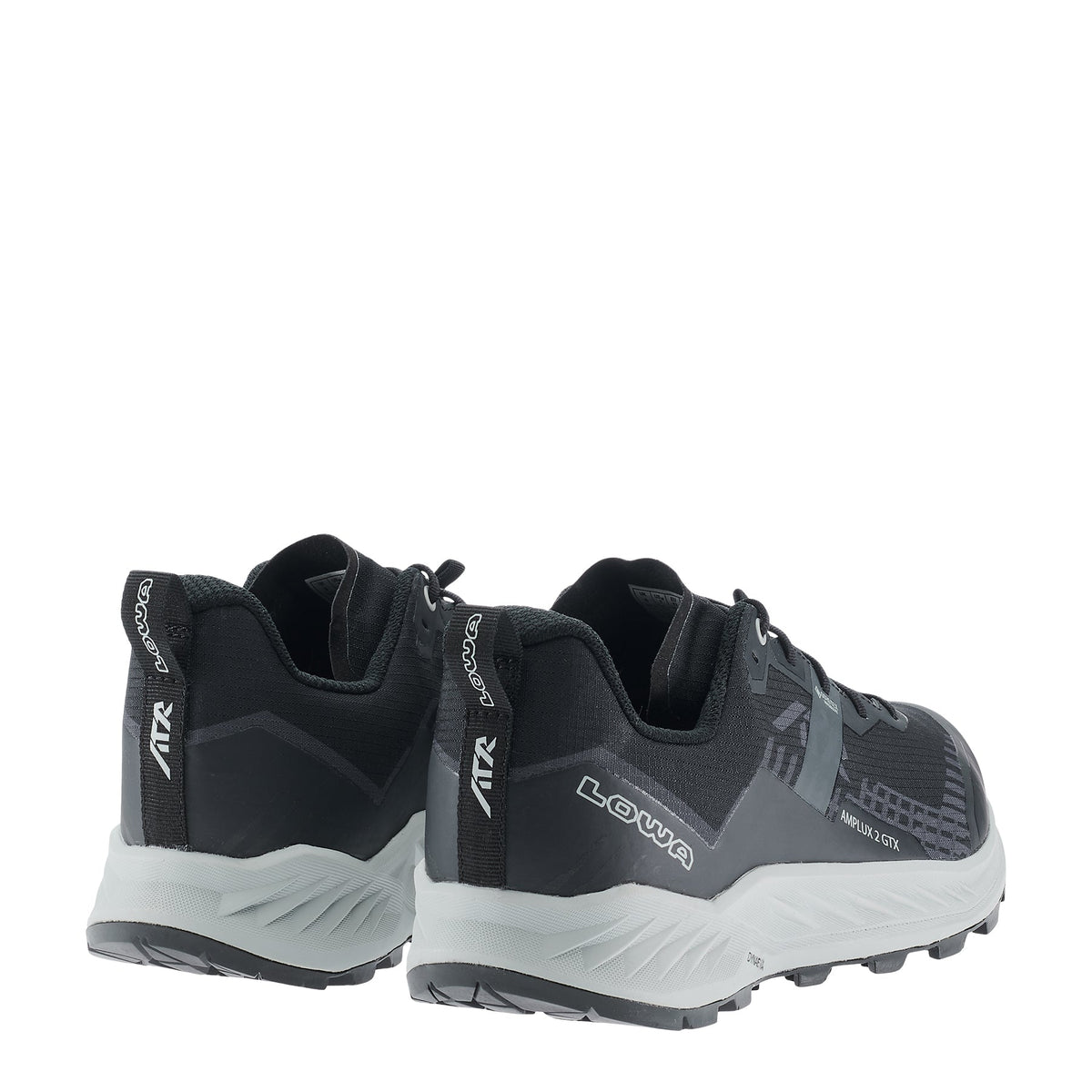 Men's LOWA AMPLUX 2 GTX trail running shoe in GREY/BLACK with GORE-TEX waterproof protection for trail running. SKU 3116859099