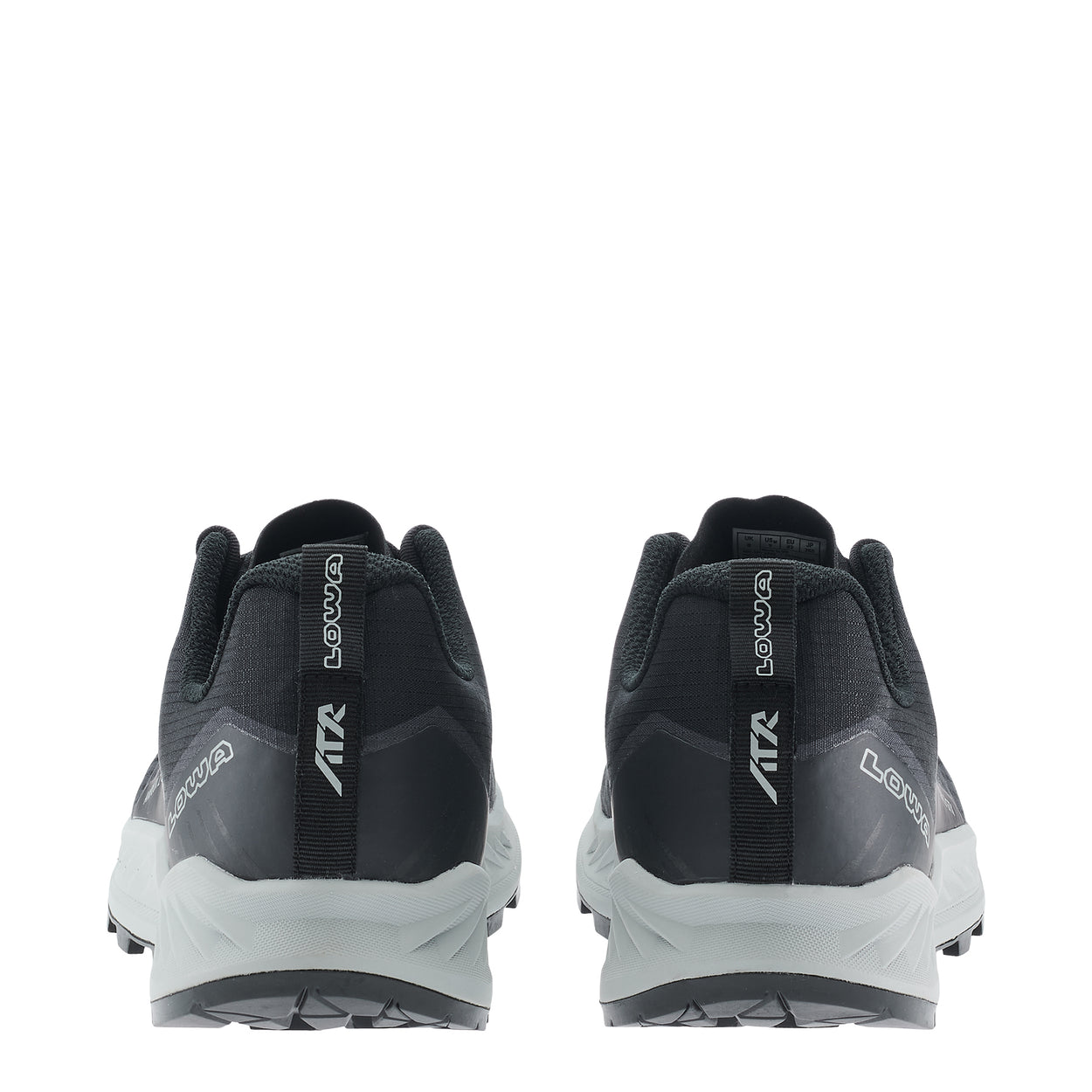 LOWA AMPLUX 2 GTX men's trail running shoe in grey/black, heel profile