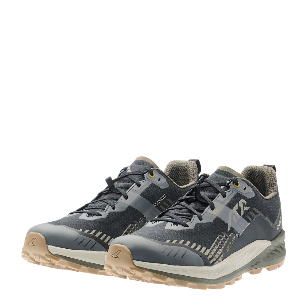 LOWA AMPLUX 2 GTX men's trail running shoe in black/olive, front profile