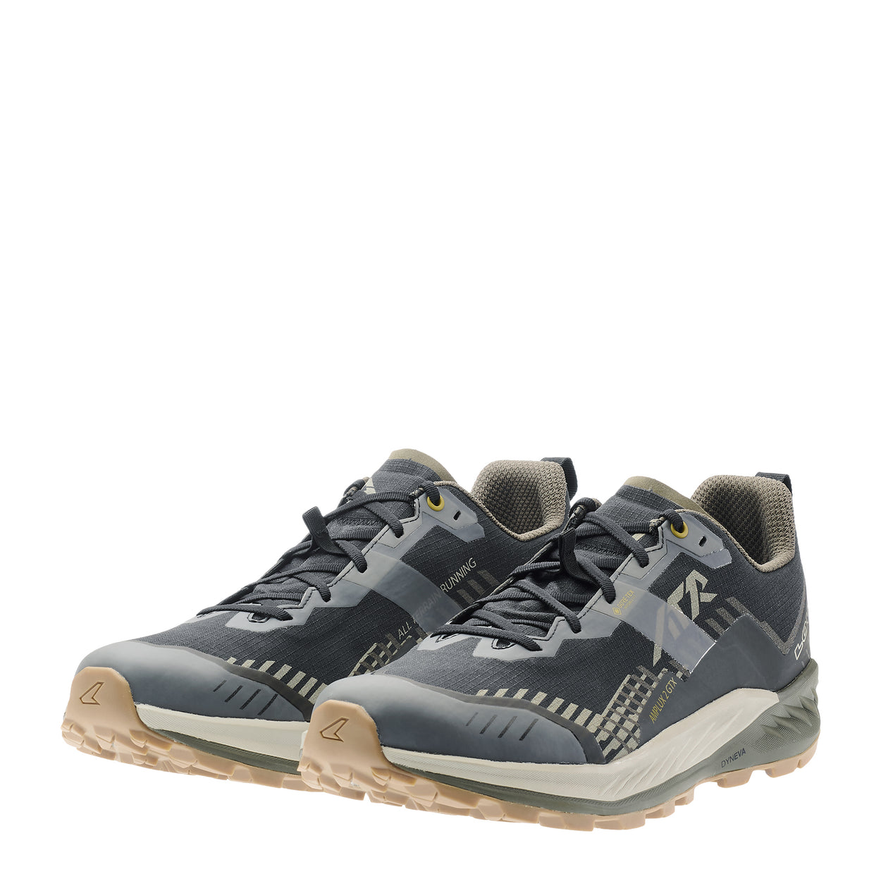 LOWA AMPLUX 2 GTX men's trail running shoe in black/olive, front profile