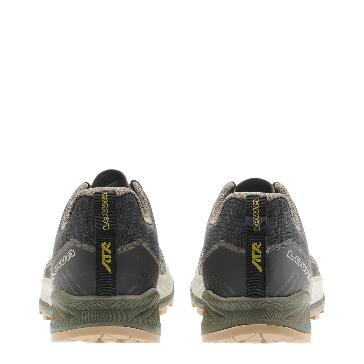 Men's LOWA AMPLUX 2 GTX trail running shoe in BLACK/OLIVE with GORE-TEX waterproof protection for trail running. SKU 3116859948
