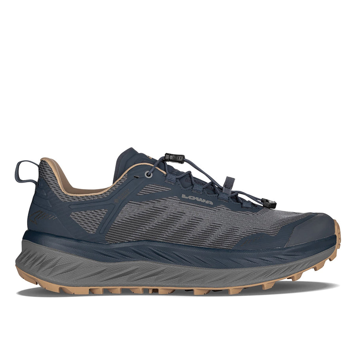 Men's LOWA FORTUX GTX tactical boot in NAVY/DUNE with GORE-TEX waterproof protection for tactical and duty use and trail running. SKU 3118146983