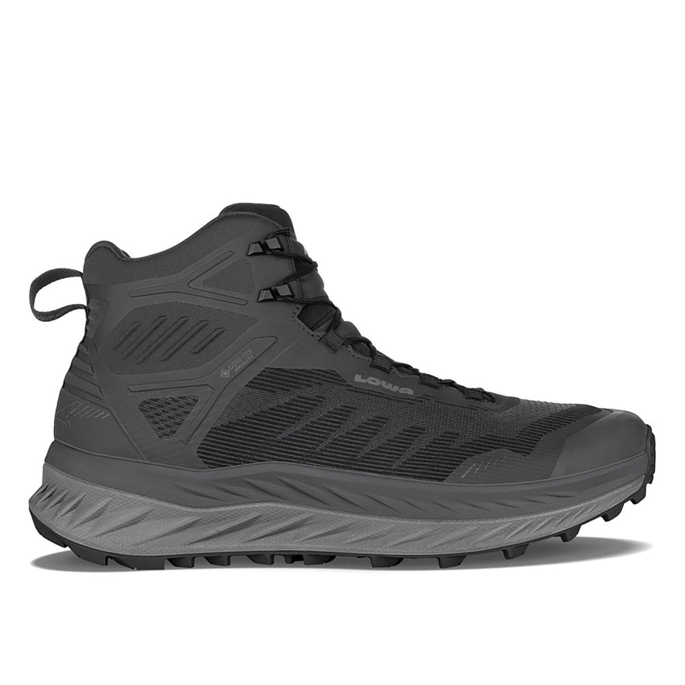 Men's LOWA FORTUX GTX QC trail running shoe in BLACK with GORE-TEX waterproof protection for trail running and tactical and duty use. SKU 3118200999
