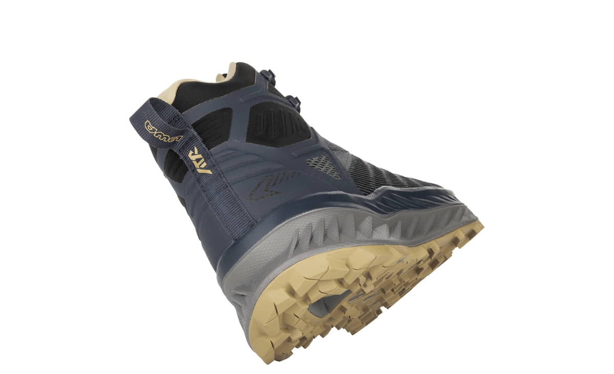 Men's LOWA FORTUX GTX QC trail running shoe in NAVY/DUNE with GORE-TEX waterproof protection for trail running and tactical and duty use. SKU 3118206983