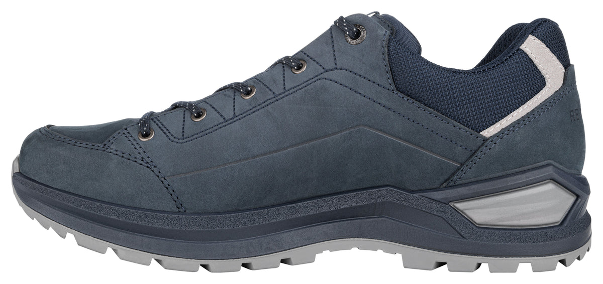Men's LOWA RENEGADE EVO GTX LO hiking shoe in NAVY/STONE with GORE-TEX waterproof protection for hiking. SKU 3118672569