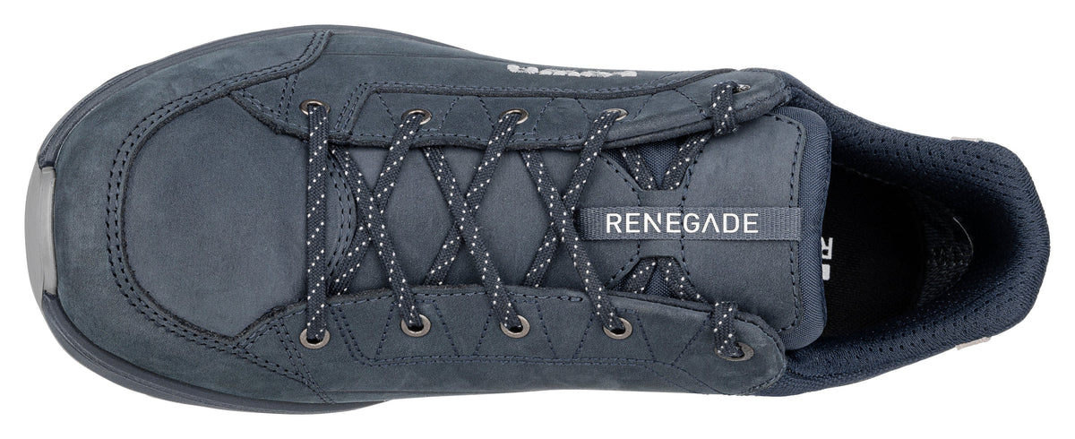 Men's LOWA RENEGADE EVO GTX LO hiking shoe in NAVY/STONE with GORE-TEX waterproof protection for hiking. SKU 3118672569