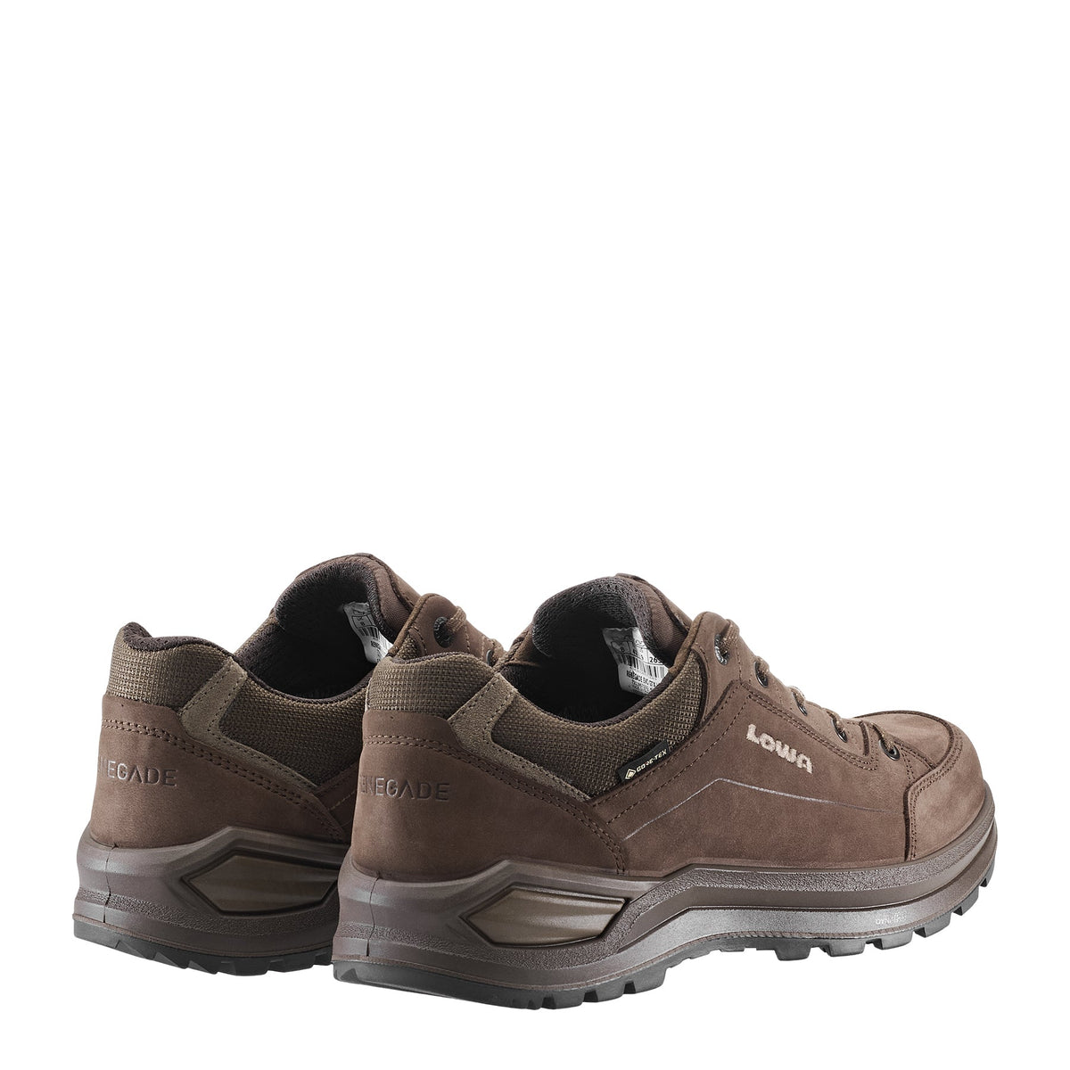 Men's LOWA RENEGADE EVO GTX LO hiking shoe in ESPRESSO/BLACK with GORE-TEX waterproof protection for hiking. SKU 3118674298, 3119674298