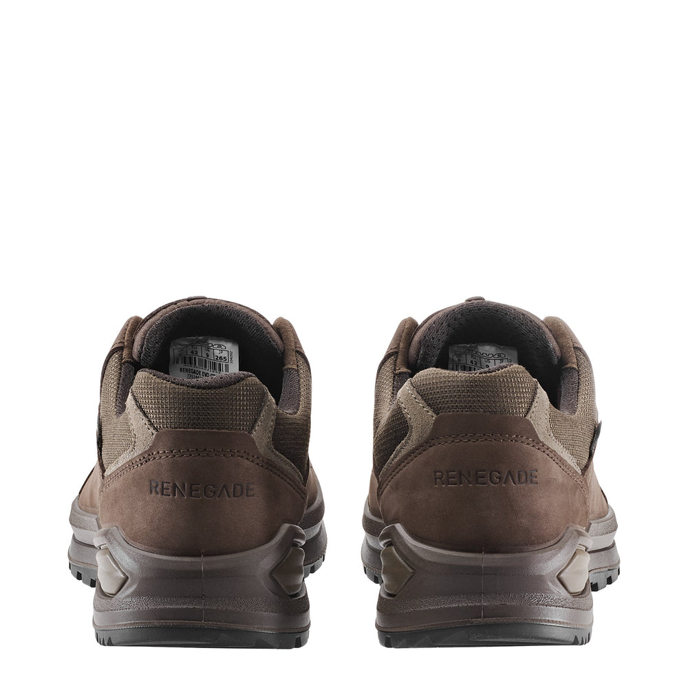 Men's LOWA RENEGADE EVO GTX LO hiking shoe in ESPRESSO/BLACK with GORE-TEX waterproof protection for hiking. SKU 3118674298, 3119674298