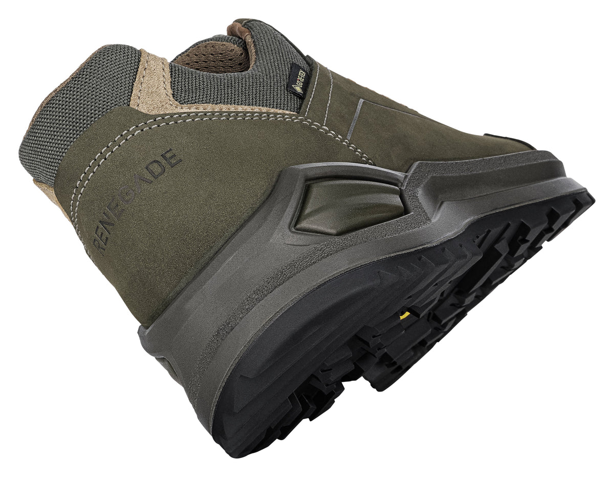 Men's LOWA RENEGADE EVO GTX LO hiking shoe in OLIVE/BEIGE with GORE-TEX waterproof protection for hiking. SKU 3118677811
